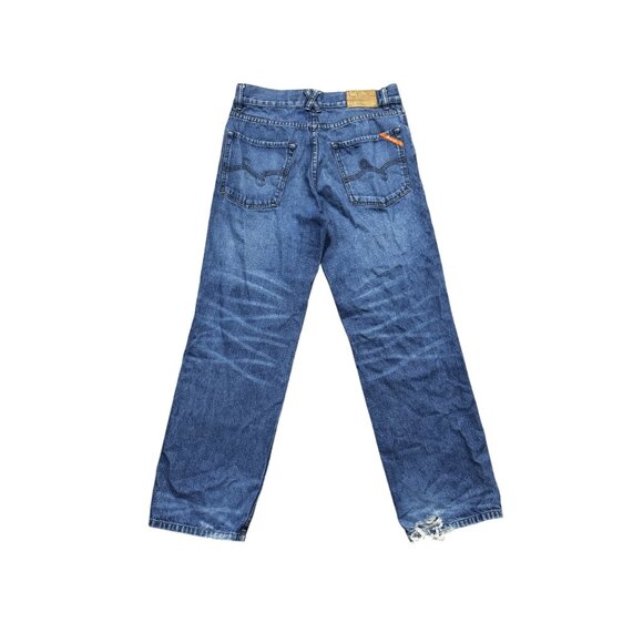 LR Geans Mens Size 30 Classic Fit Blue Denim Straight Leg Distressed - Picture 2 of 9